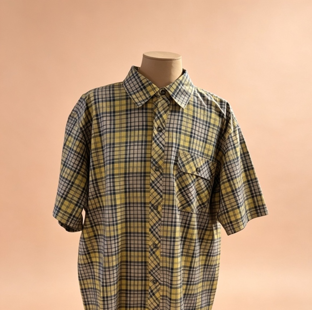 Men's Short-Sleeve Magellan Plaid Button-Up Casual Fishing Shirt - Yellow & Blue